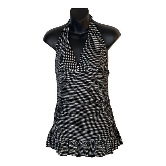 Fashion Bug Womens Black White Polka Dot One Piece Bathing Suit Swim Suit 6 - Picture 6 of 13